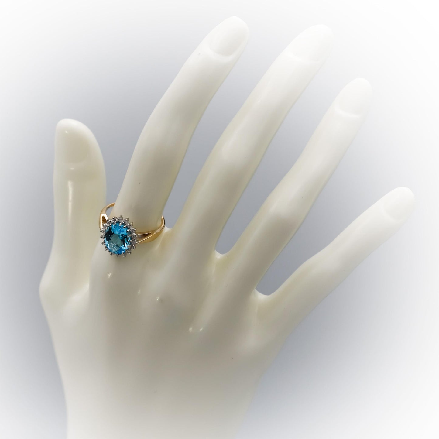 14k Yellow Gold Diamond and Blue Topaz Halo Ring 3.10CT Size 7.25
