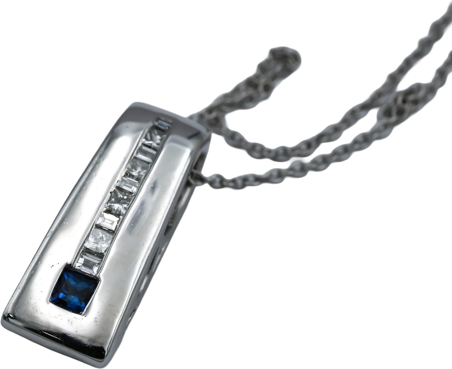 Designer 9k White Gold Diamond and Sapphire Pendant Necklace 0.35CT
