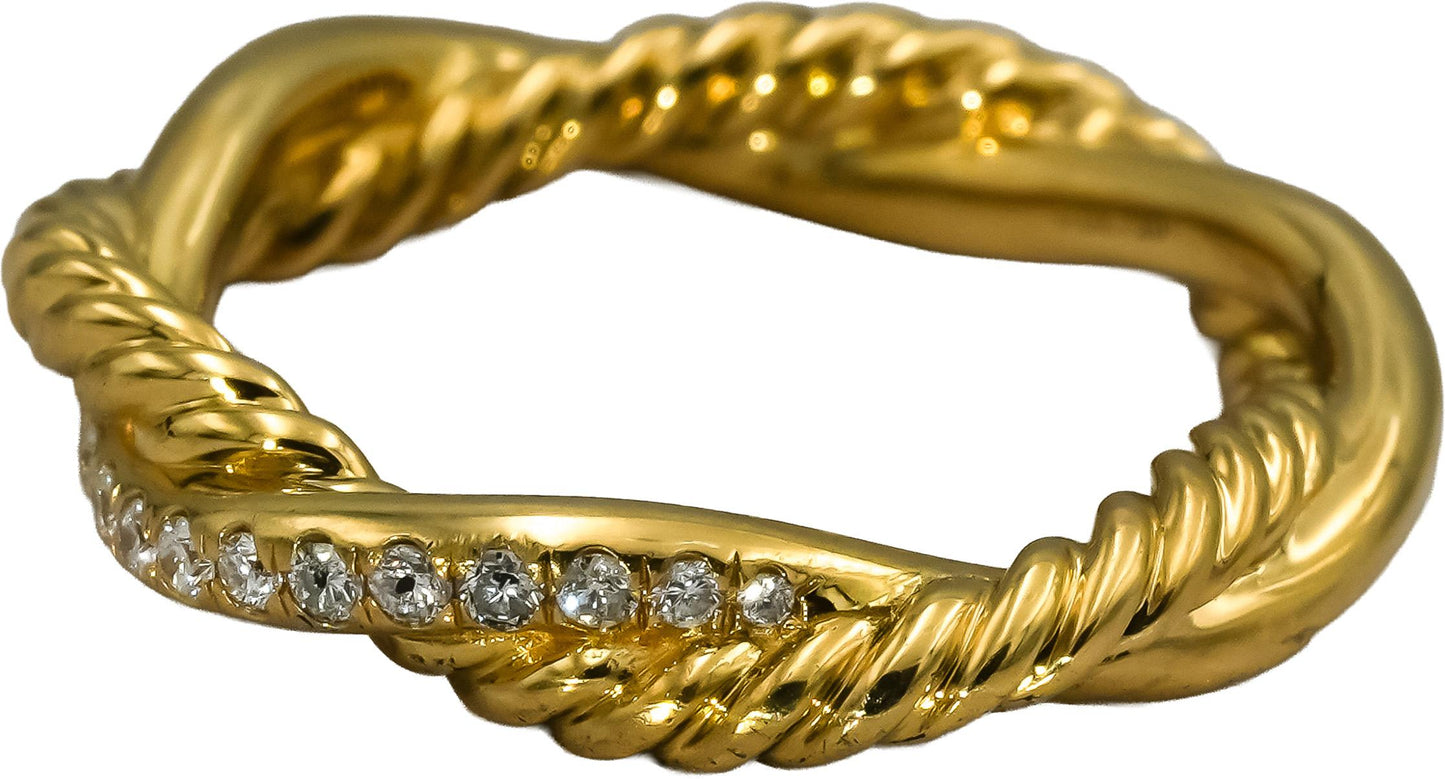 DAVID YURMAN 18k Yellow Gold VS Diamond Cable Classic Band Ring 0.15CT Size 4.5