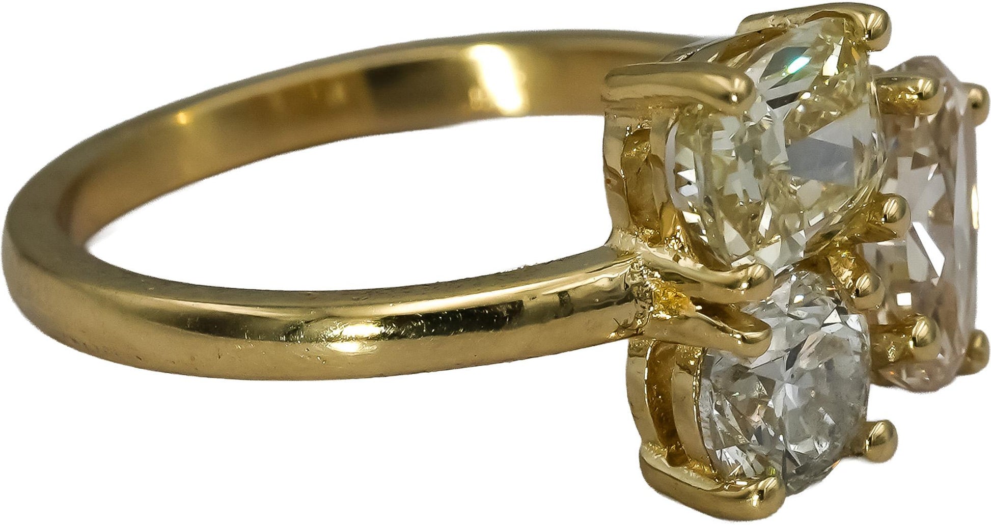 14k Yellow Gold VS White & Light Yellow Oval and Diamond Three Stone Ring 2.62CT