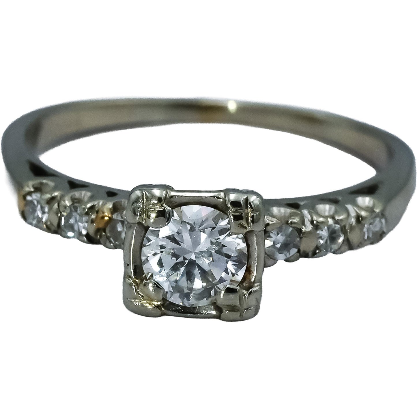 Antique 14k White Gold VS Diamond Ring 0.50CT w/ 0.42CT Center Size 7.25