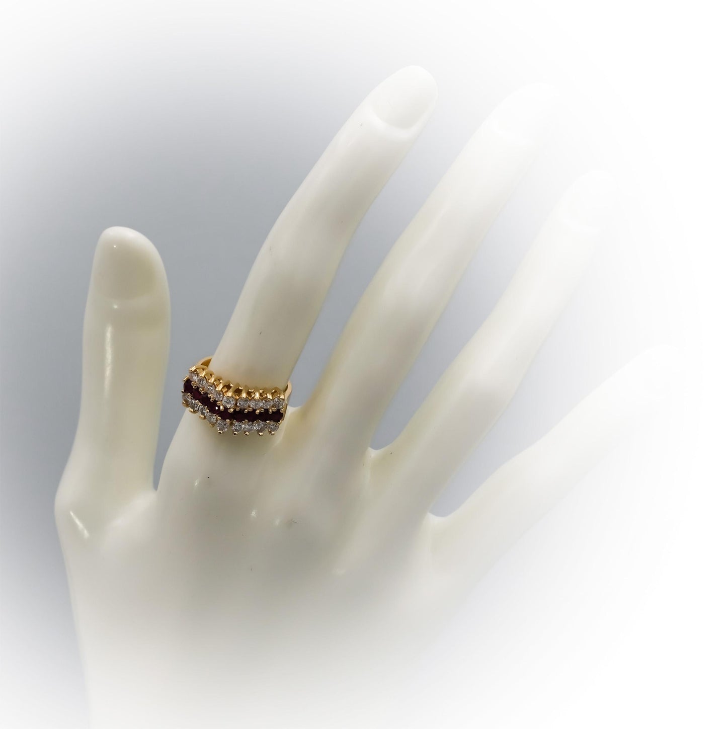 14k Yellow Gold Round Diamond and Ruby Cocktail Ring 1.50CT Size 6.25