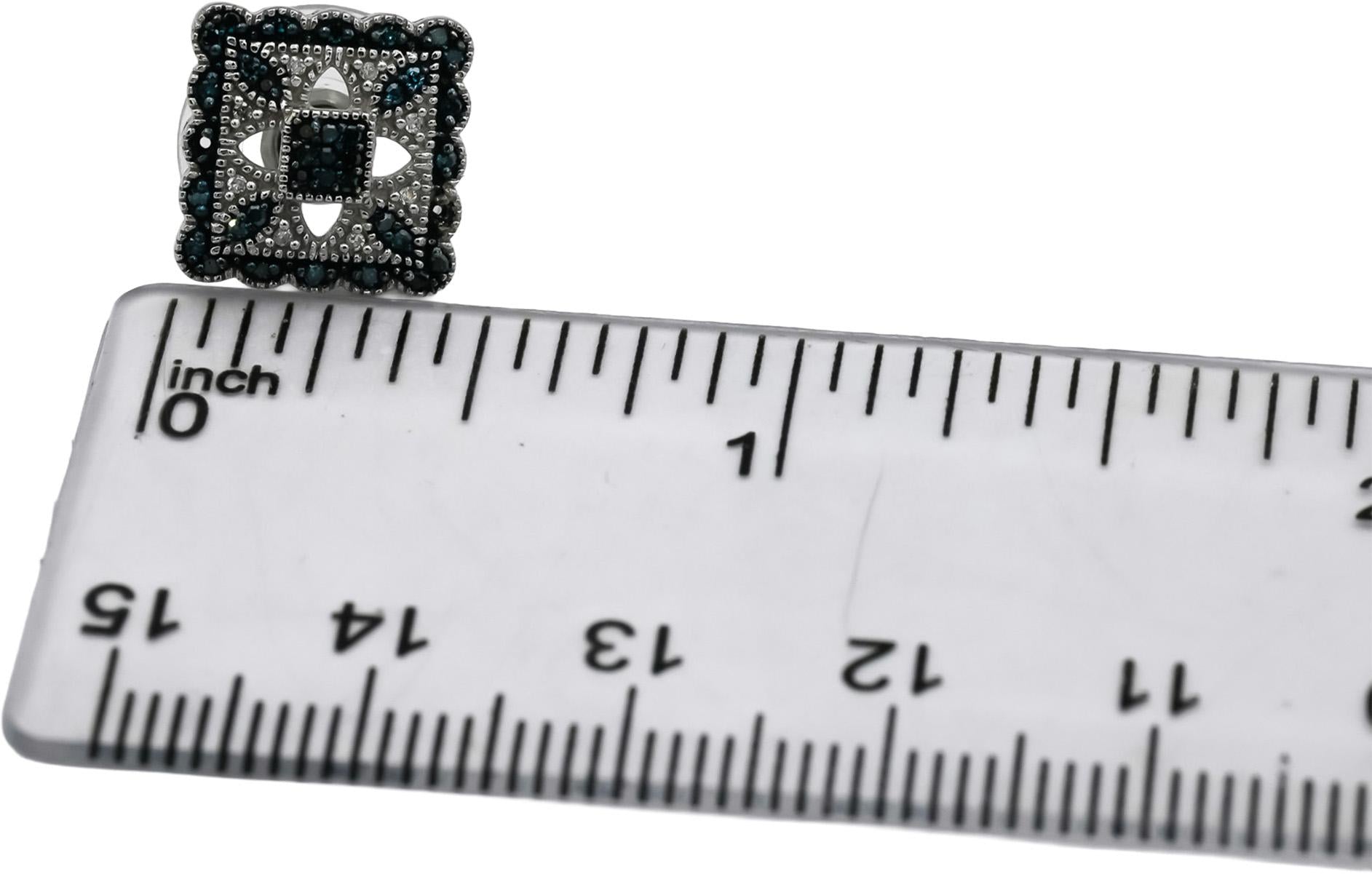 14k White Gold White and Blue Diamond Stud Earrings 0.50CT