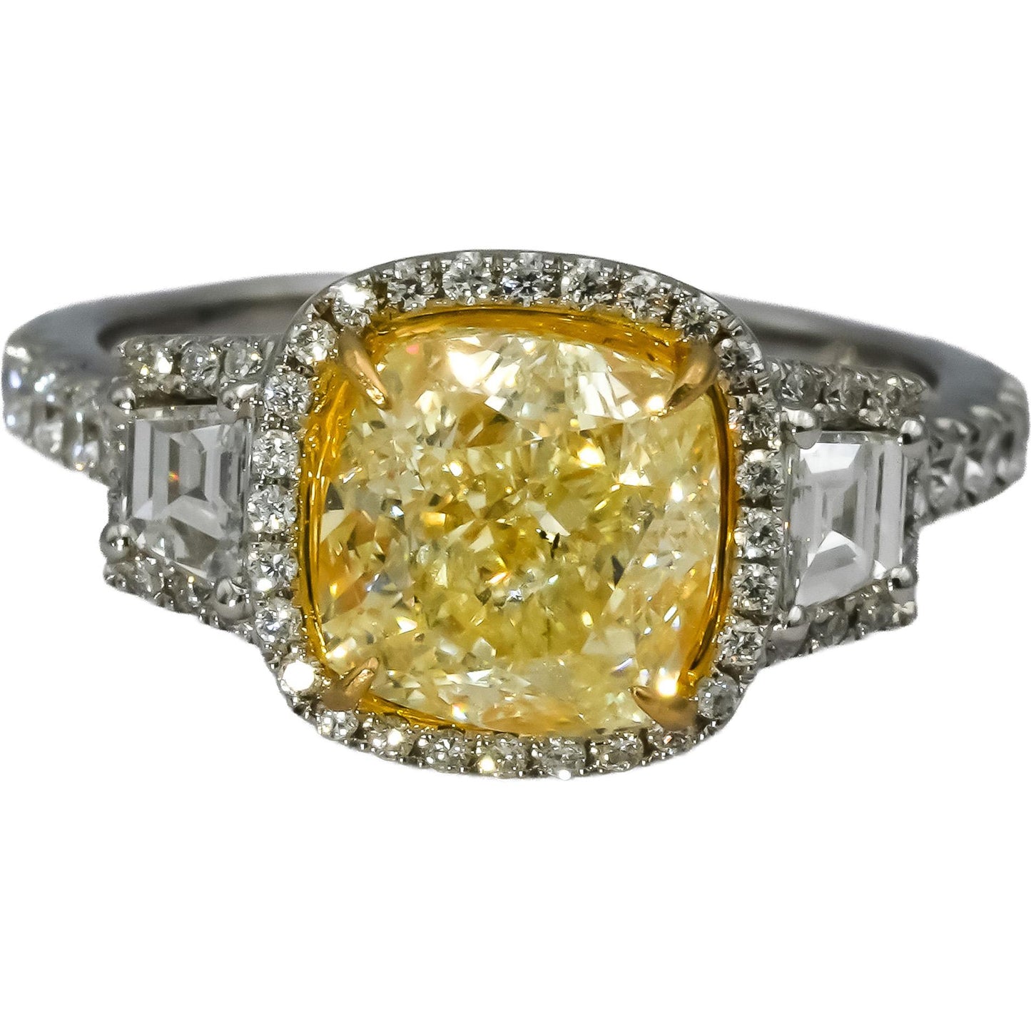 GIA 18k White Gold SI1/S-T Yellow Diamond Engagement Ring 4.02CT w/ 3.02CT Cent.