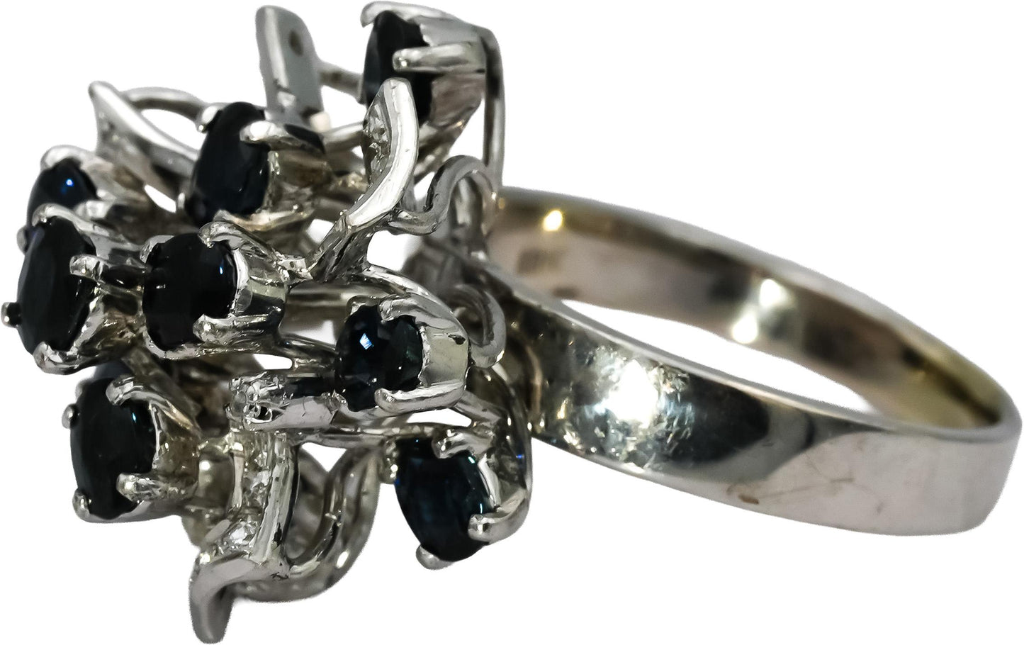 18k White Gold VS Diamond and Sapphire Cocktail Ring 2.60CT Size 9