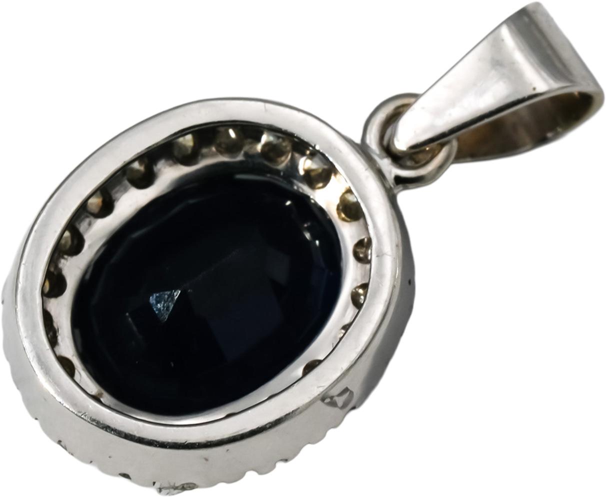 14k White Gold VS Round Diamond and Oval Sapphire Pendant 3.95CT