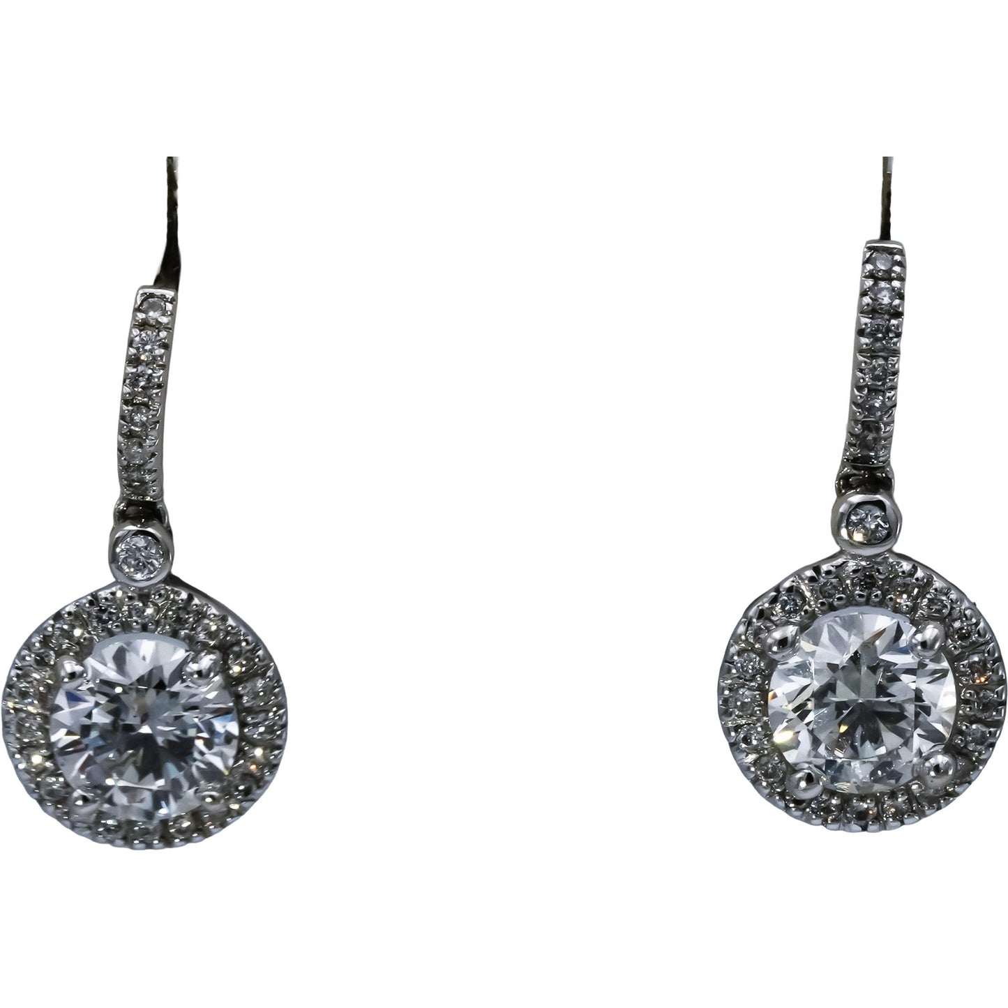 14k White Gold Round Diamond Dangle Earrings 2.50CT w/ 2.15CT Centers