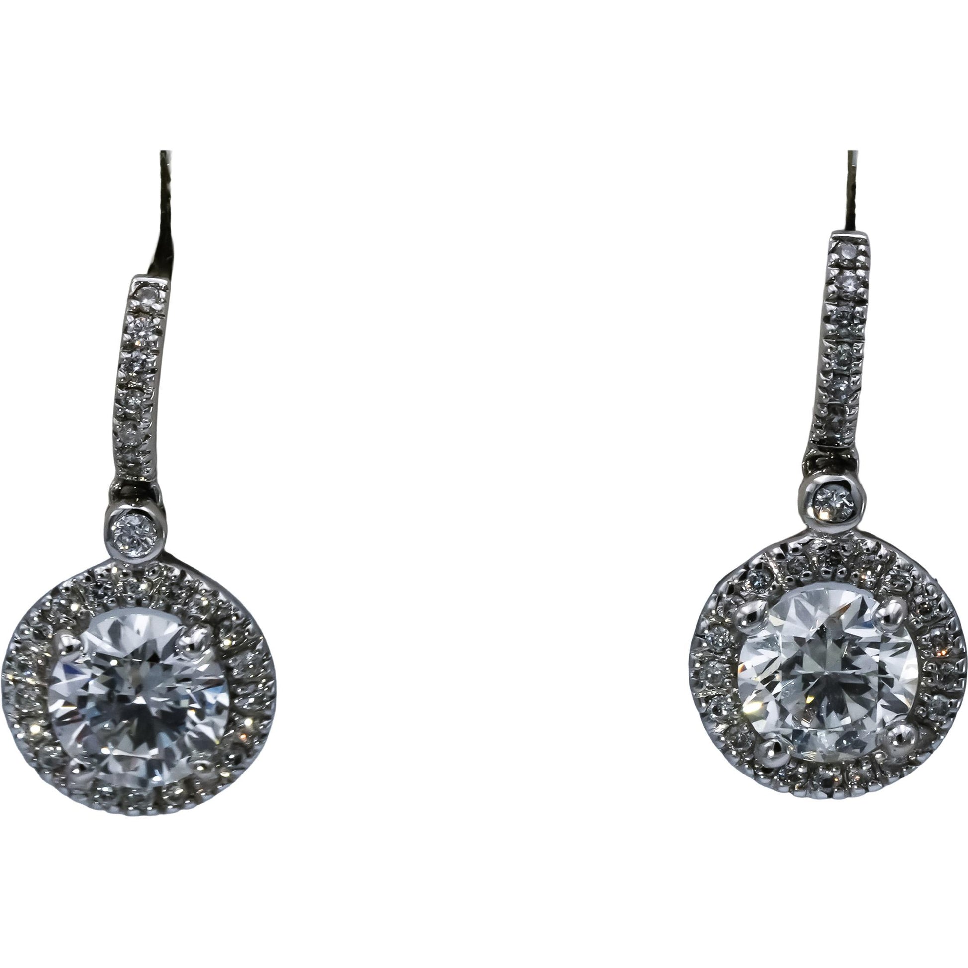 14k White Gold Round Diamond Dangle Earrings 2.50CT w/ 2.15CT Centers