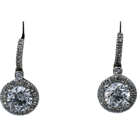 14k White Gold Round Diamond Dangle Earrings 2.50CT w/ 2.15CT Centers