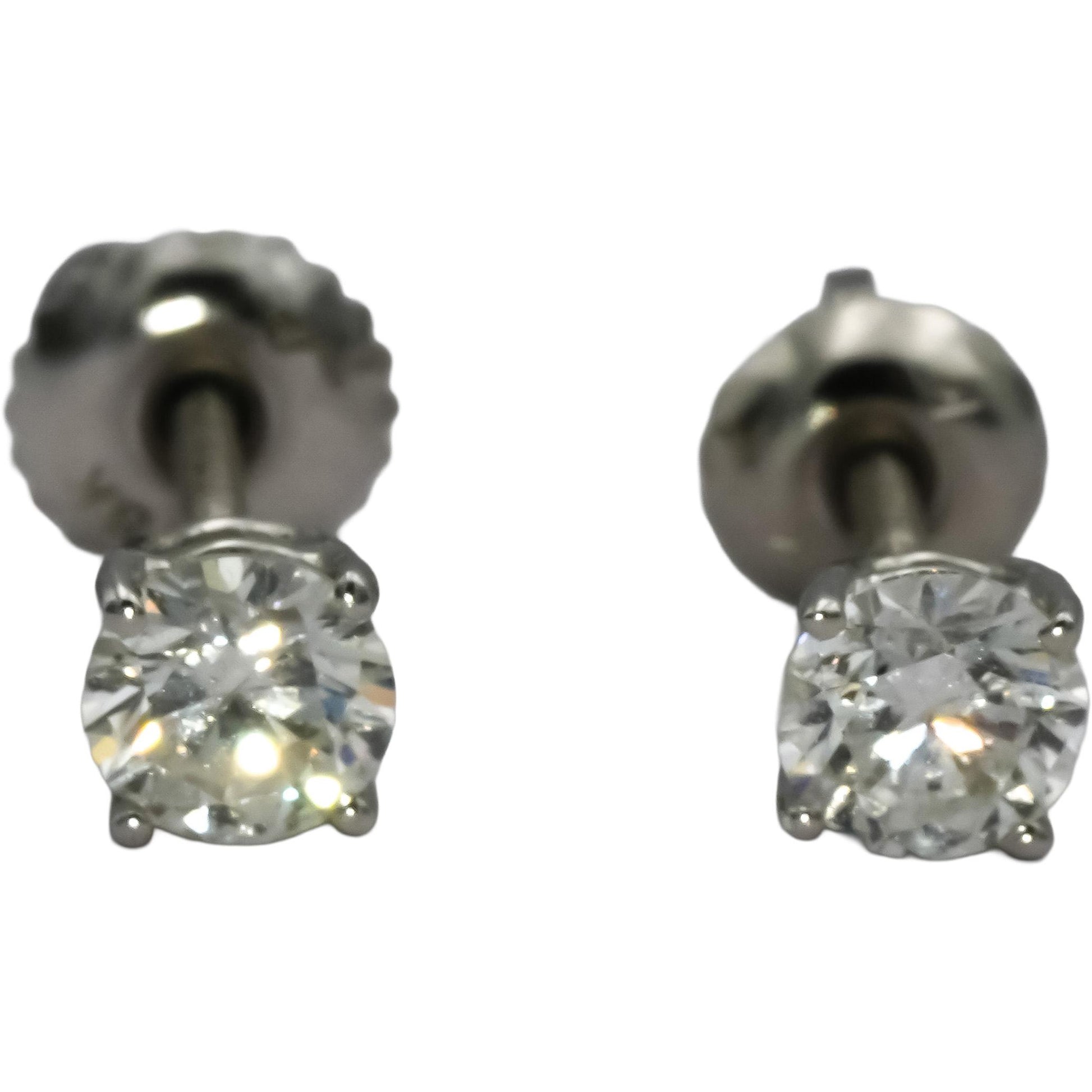18k White Gold Round Diamond Stud Screw Back Earrings 0.75CT