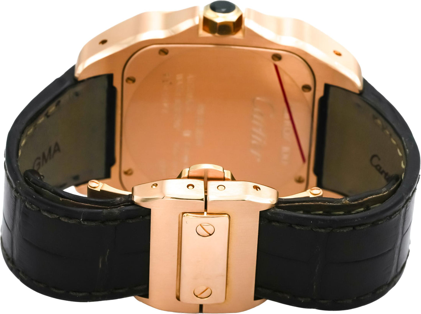 CARTIER 18k Rose Gold Black Dial Santos 100 XL Automatic Watch Ref 2792