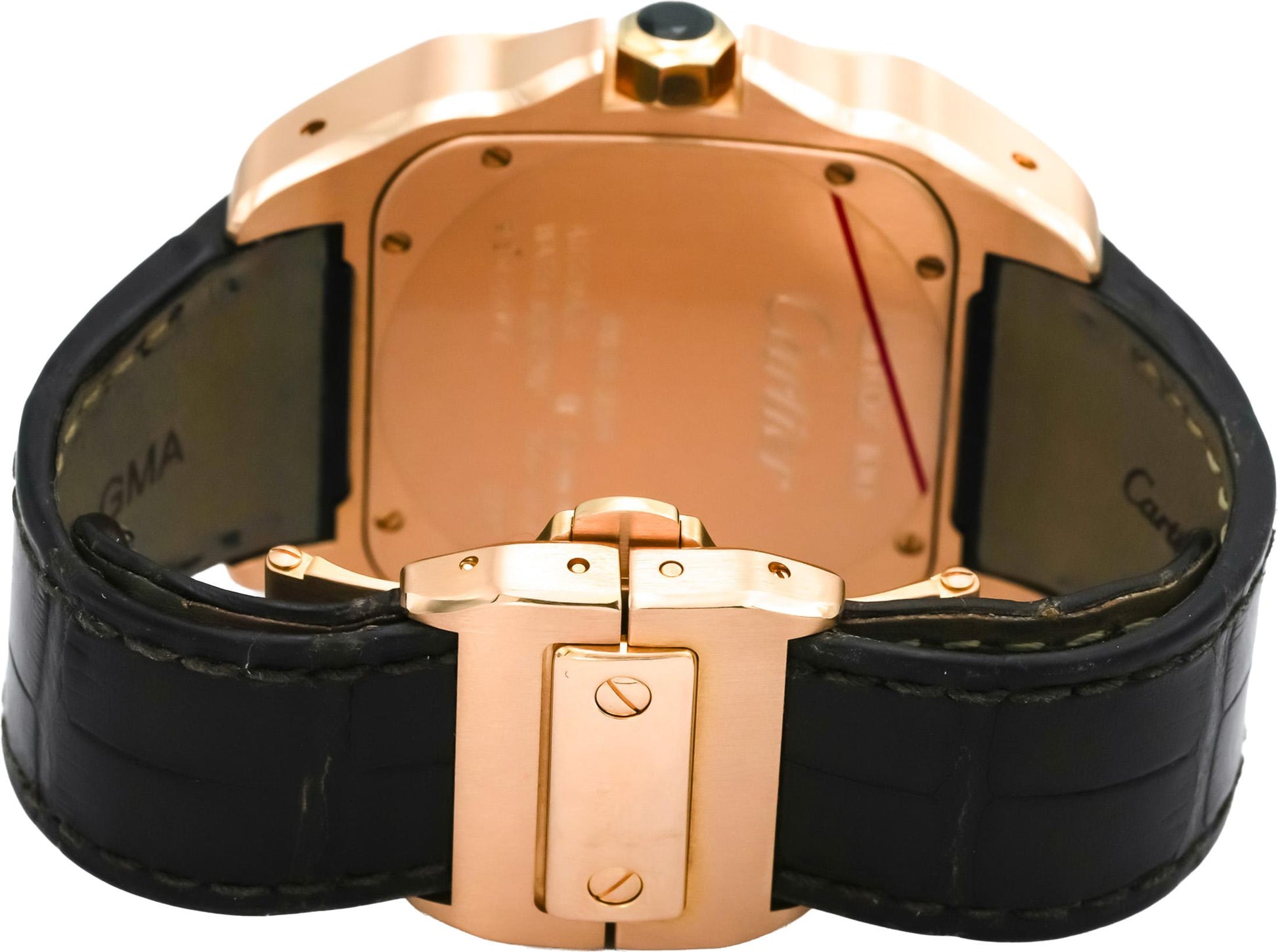 CARTIER 18k Rose Gold Black Dial Santos 100 XL Automatic Watch Ref 2792