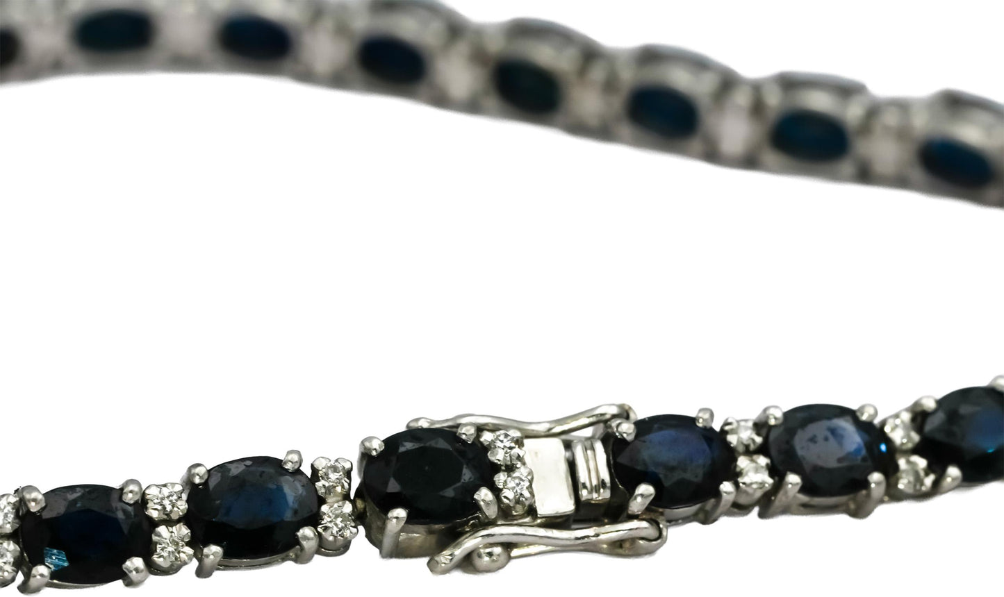 18k White Gold VS Diamond and Blue Sapphire Tennis Bracelet 13.50CT