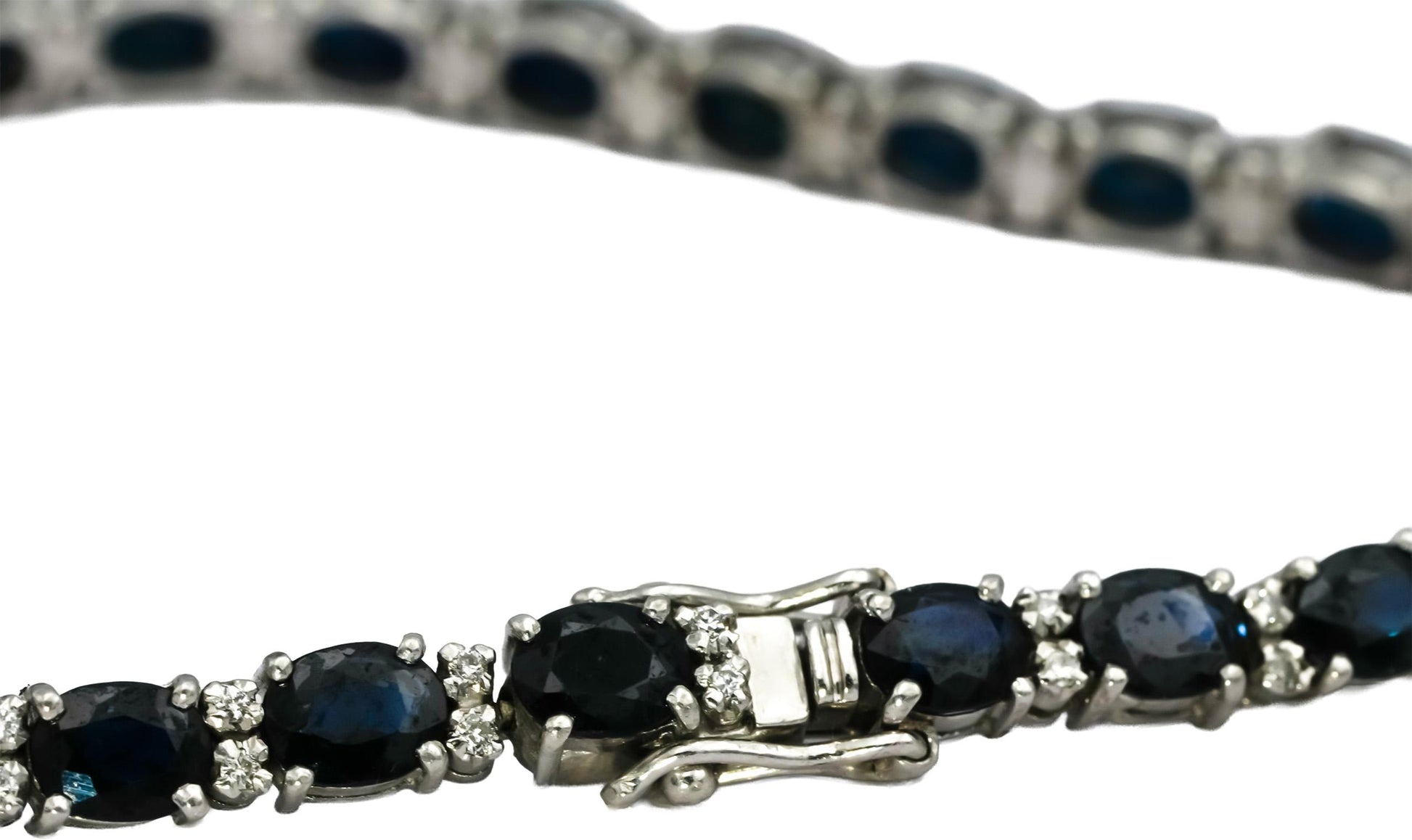 18k White Gold VS Diamond and Blue Sapphire Tennis Bracelet 13.50CT