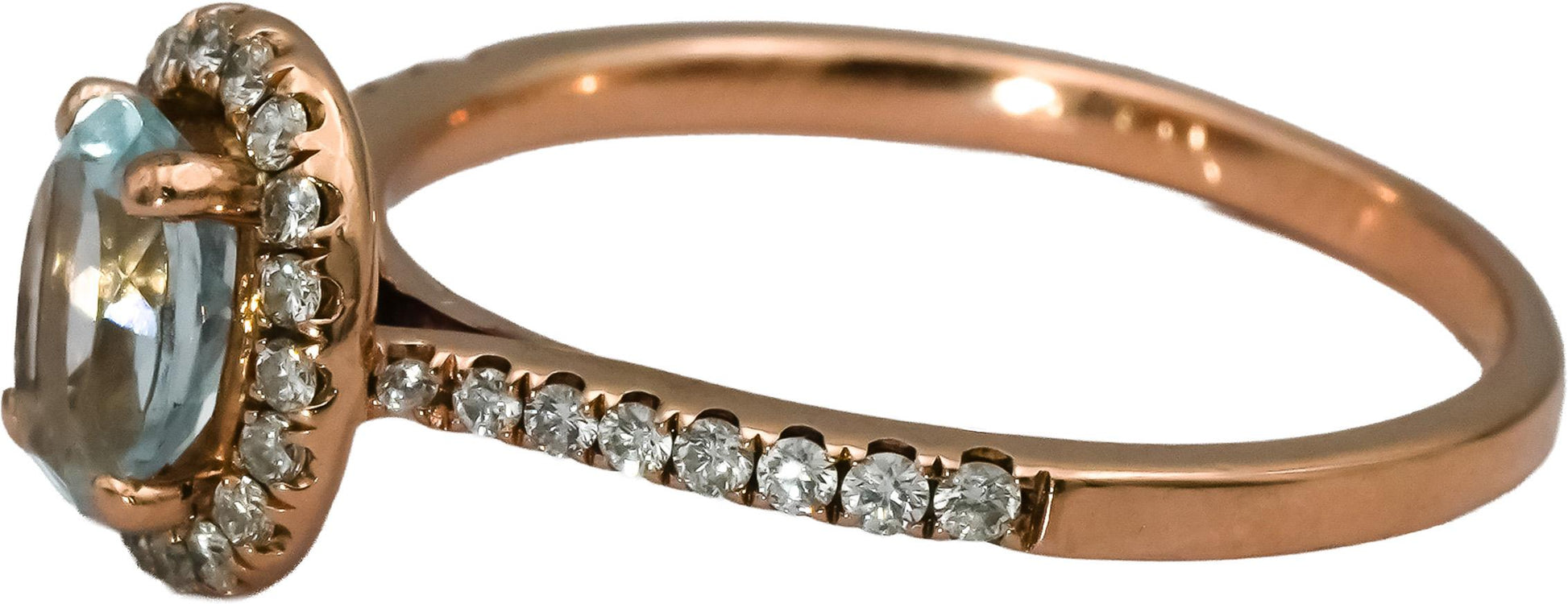 LE VIAN 14k Rose Gold Aquamarine and Diamond Halo Ring Size 8.5