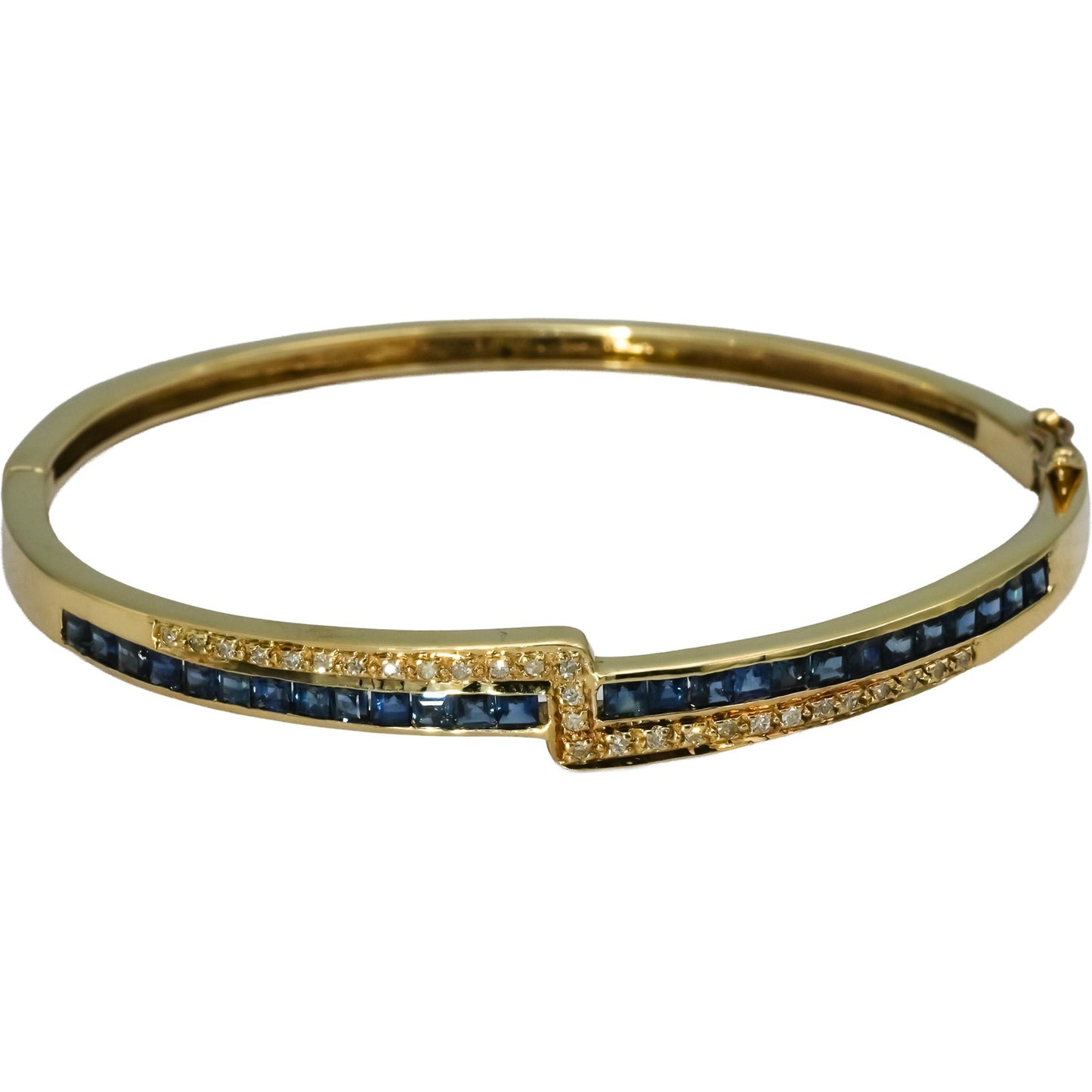 14k Yellow Gold Diamond and Blue Sapphire Bangle Bracelet 2.50CT