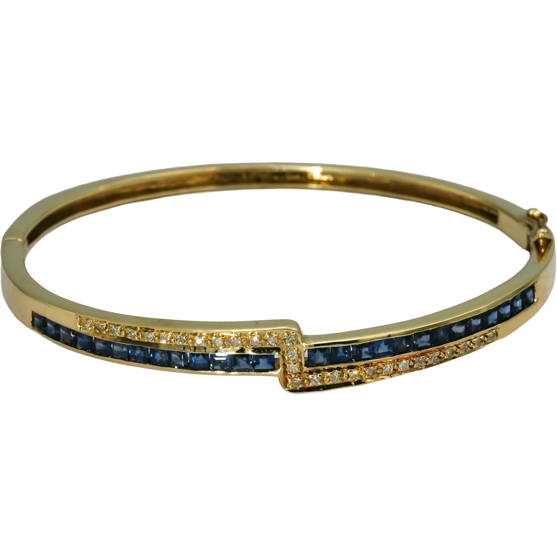 14k Yellow Gold Diamond and Blue Sapphire Bangle Bracelet 2.50CT
