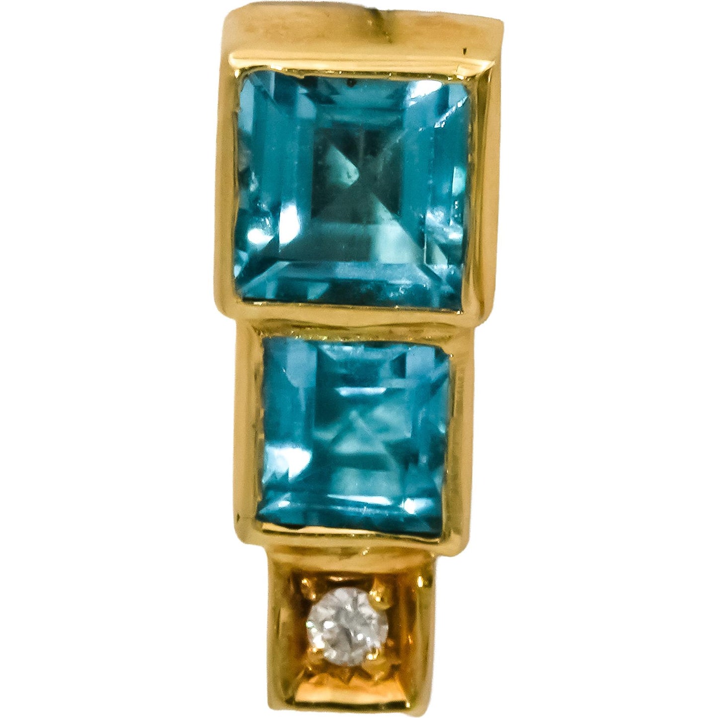 18k Yellow Gold Blue Topaz Stud Earrings w/ Diamond Accents