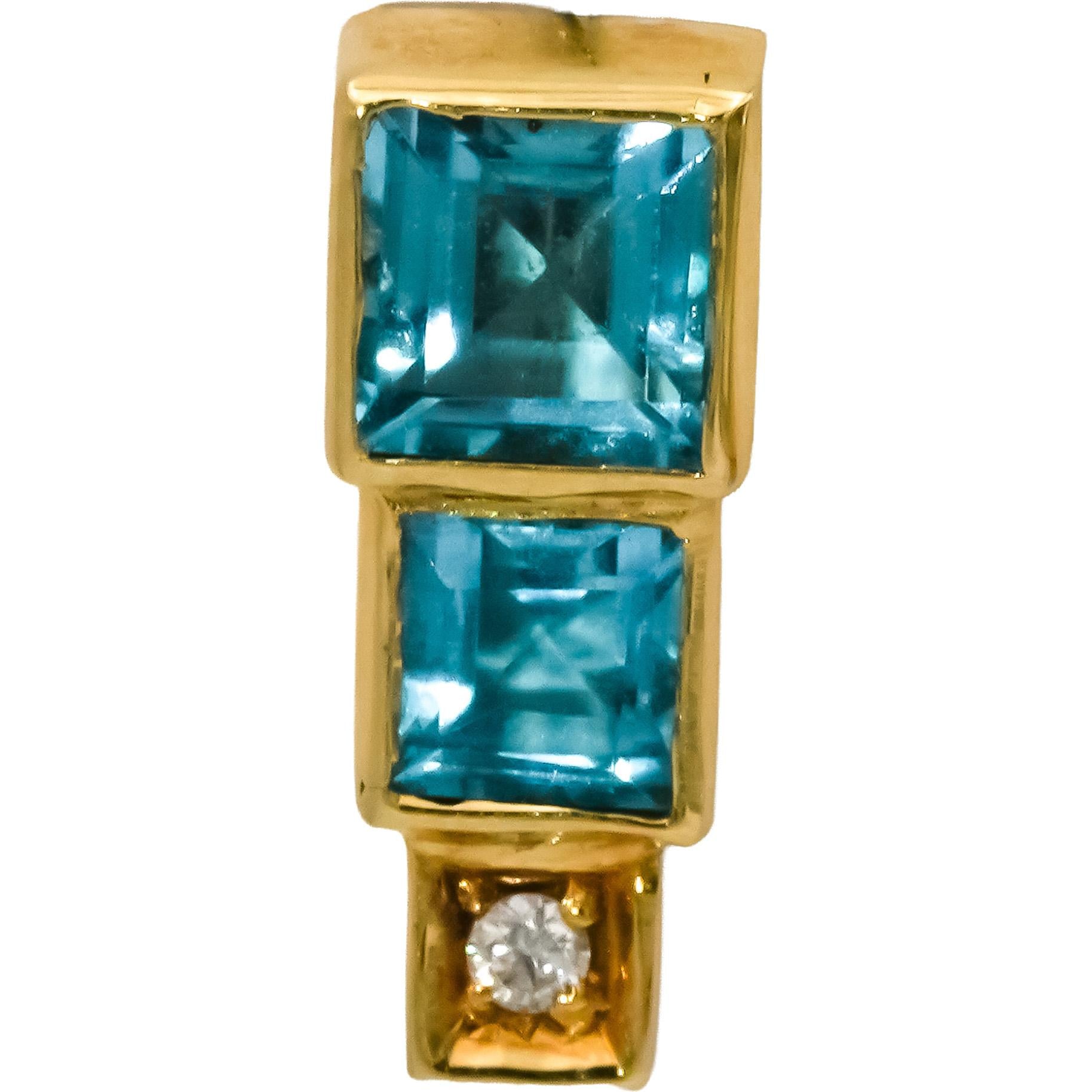 18k Yellow Gold Blue Topaz Stud Earrings w/ Diamond Accents