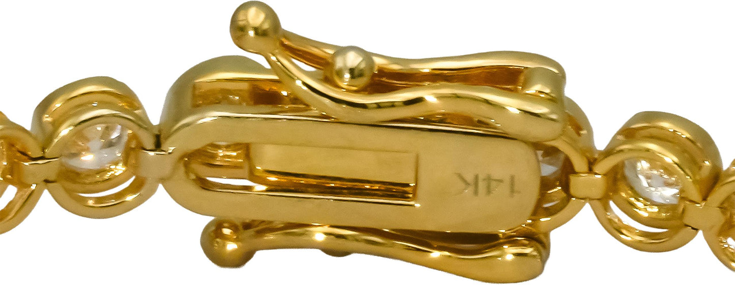 14k Yellow Gold VS Round Bezel Set Diamond Tennis Bracelet 4.35CT