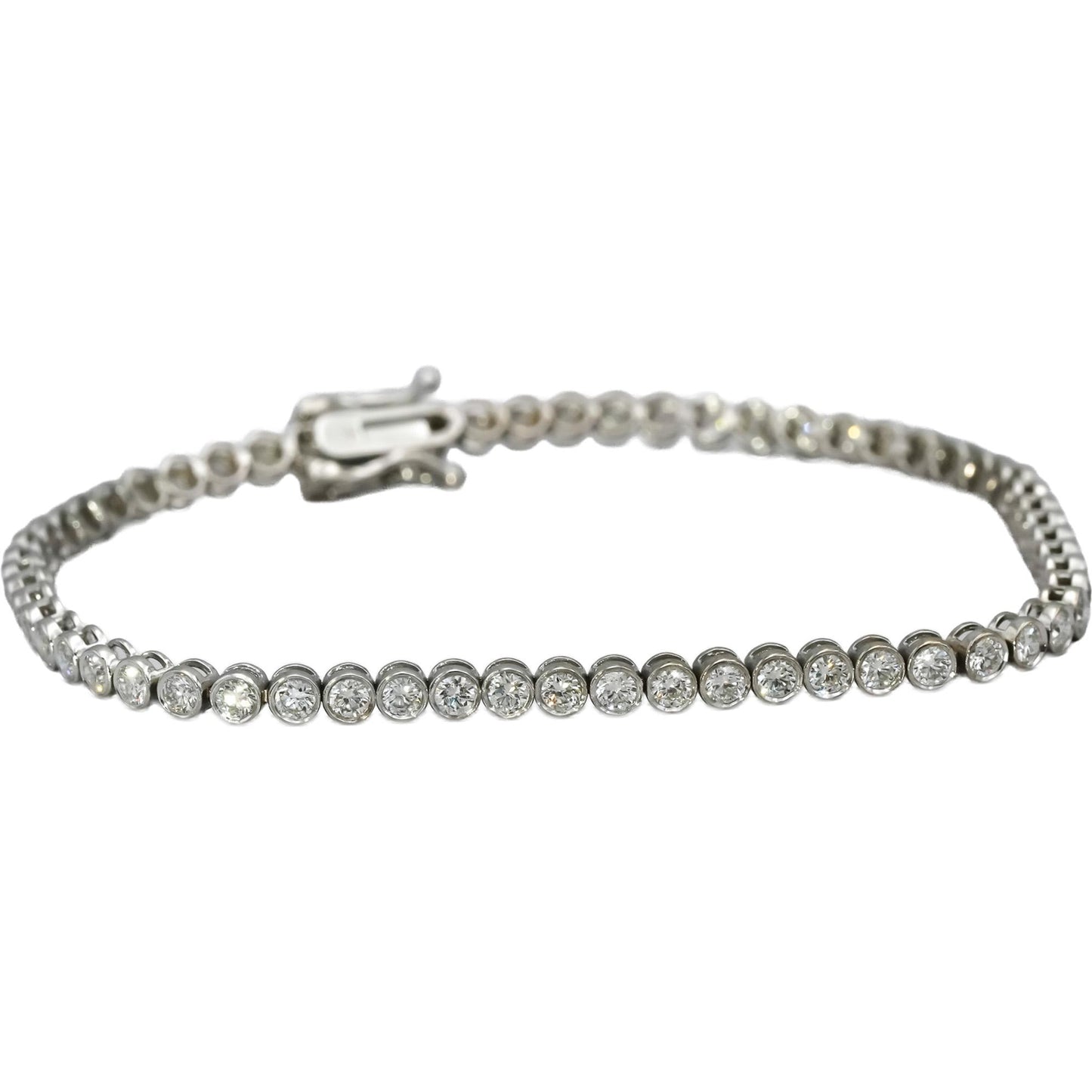 14k White Gold VS Round Bezel Set Natural Diamond Tennis Bracelet 2.93CT