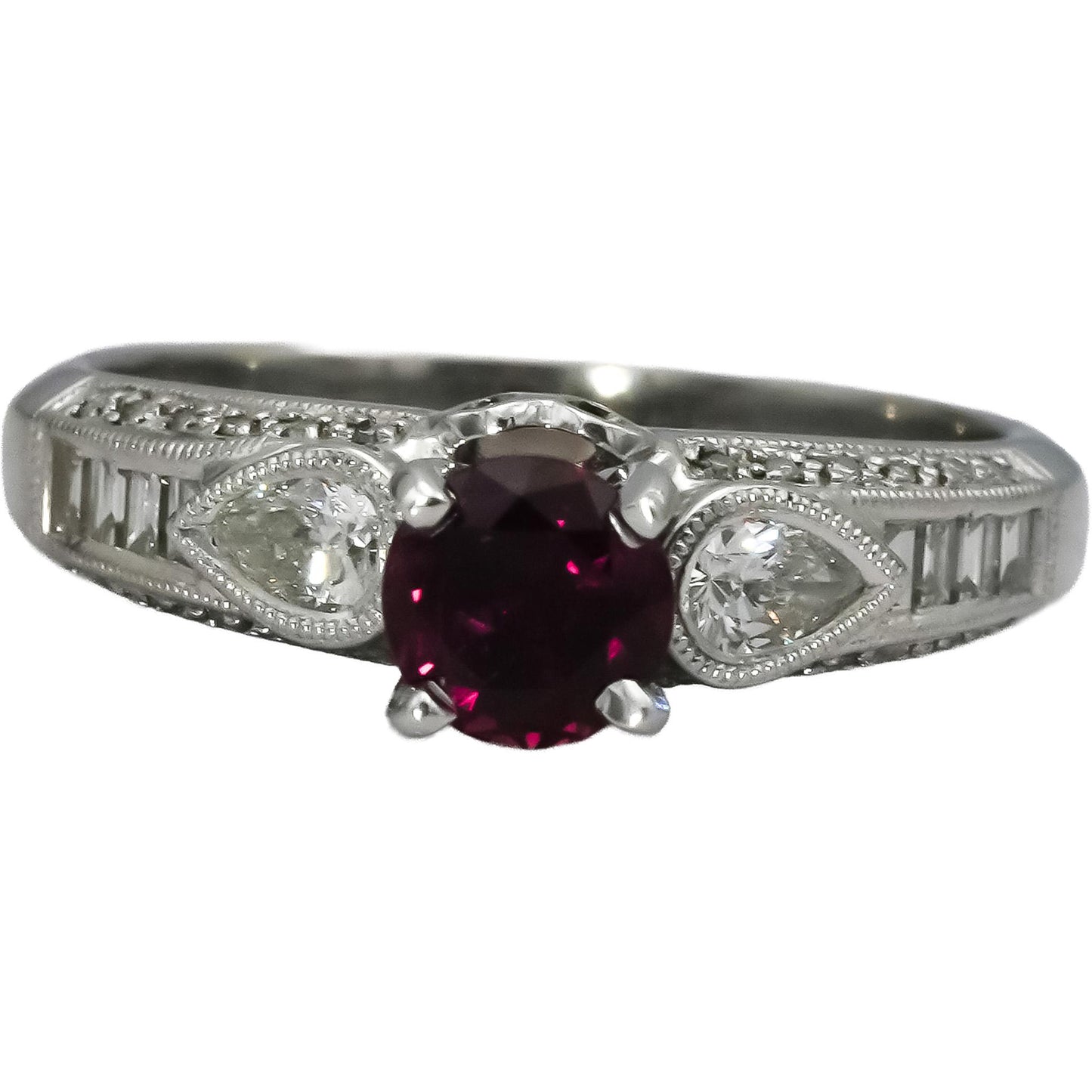 18k White Gold VS Diamond and Ruby Cocktail Ring 1.57CT Size 7.75