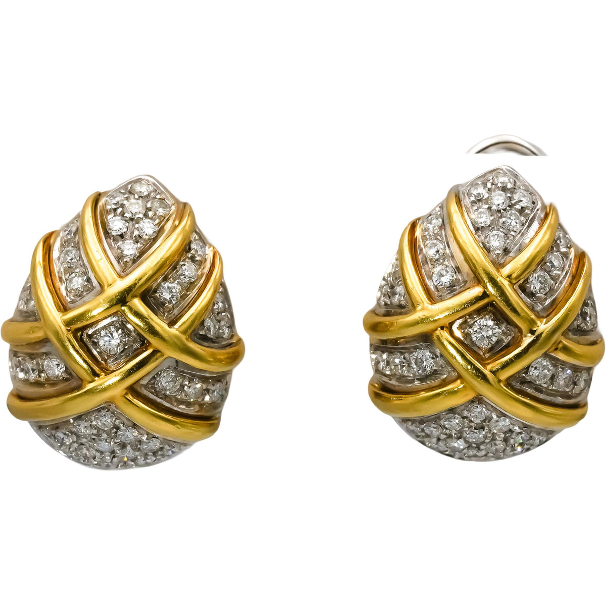 18k Yellow White Gold Round Diamond Dome Shaped Earrings 1.50CT