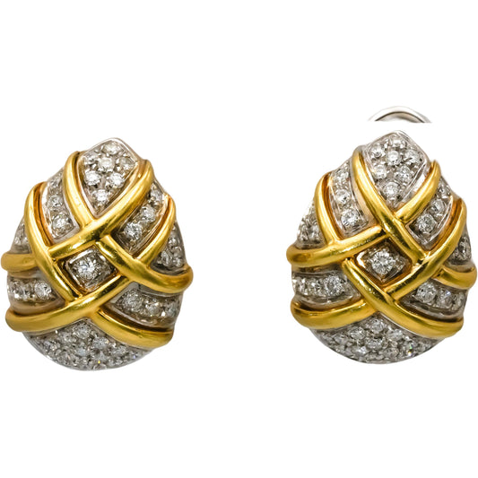 18k Yellow White Gold Round Diamond Dome Shaped Earrings 1.50CT