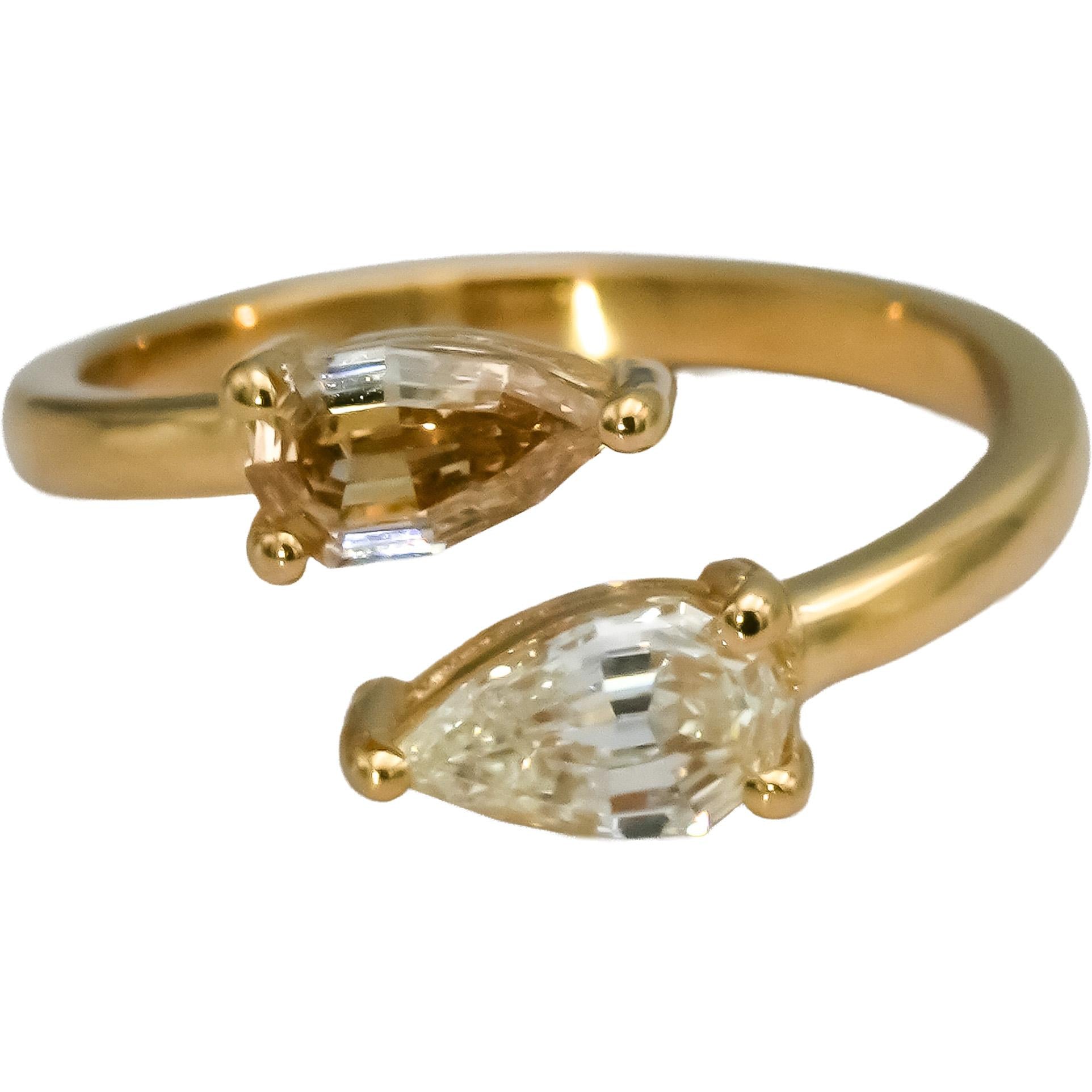 18k Yellow Gold VS Pear Step Cut Natural Diamond Bypass Ring 2.02CT Size 5.5
