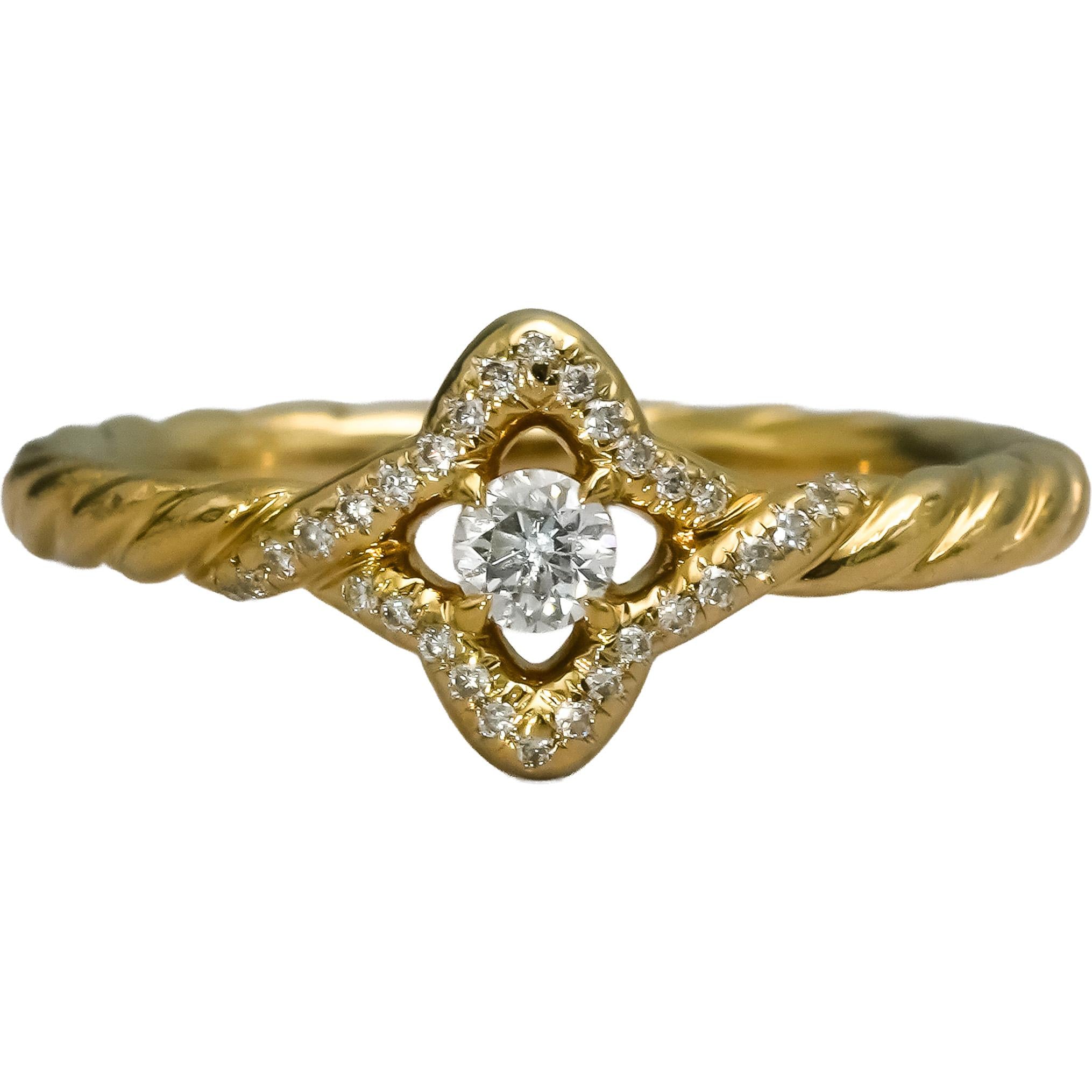DAVID YURMAN 18k Yellow Gold Diamond Venetian Quatrefoil Ring 0.18CT Size 6