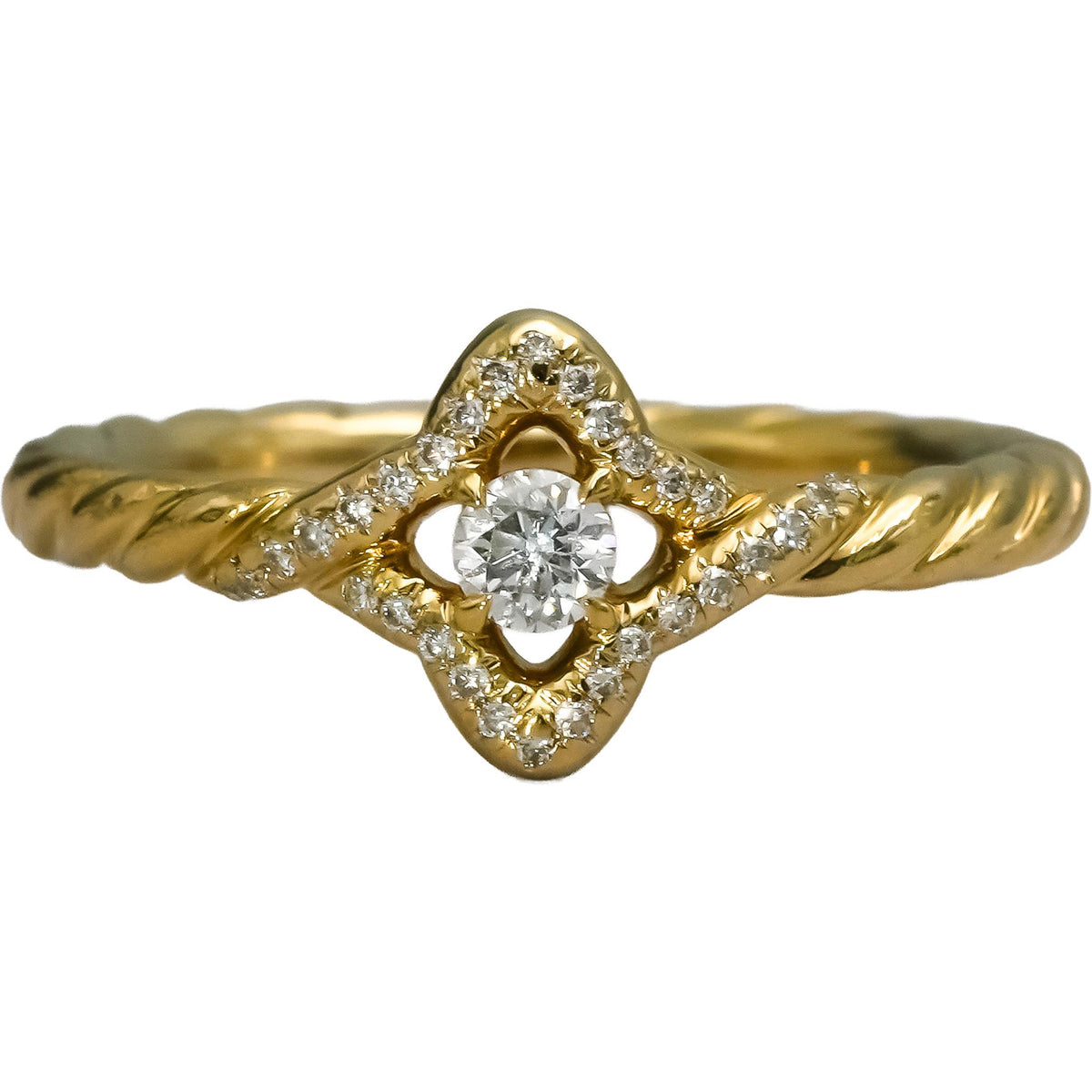 DAVID YURMAN 18k Yellow Gold Diamond Venetian Quatrefoil Ring 0.18CT Size 6