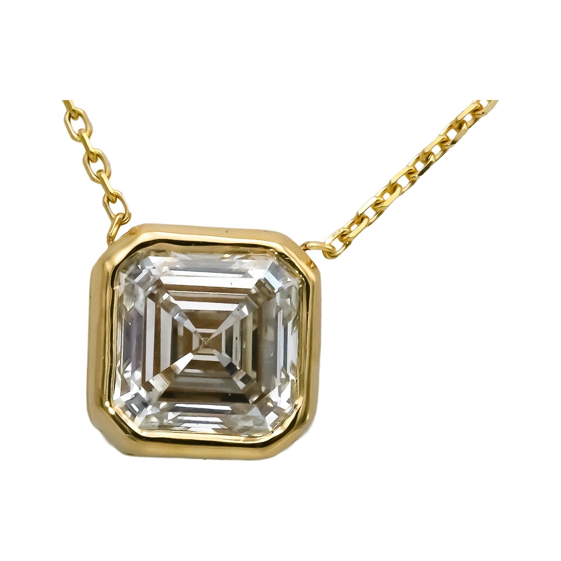 IGI 14k Yellow Gold VVS2/G Asscher Cut Lab-Grown Diamond Pendant Necklace 3.91CT