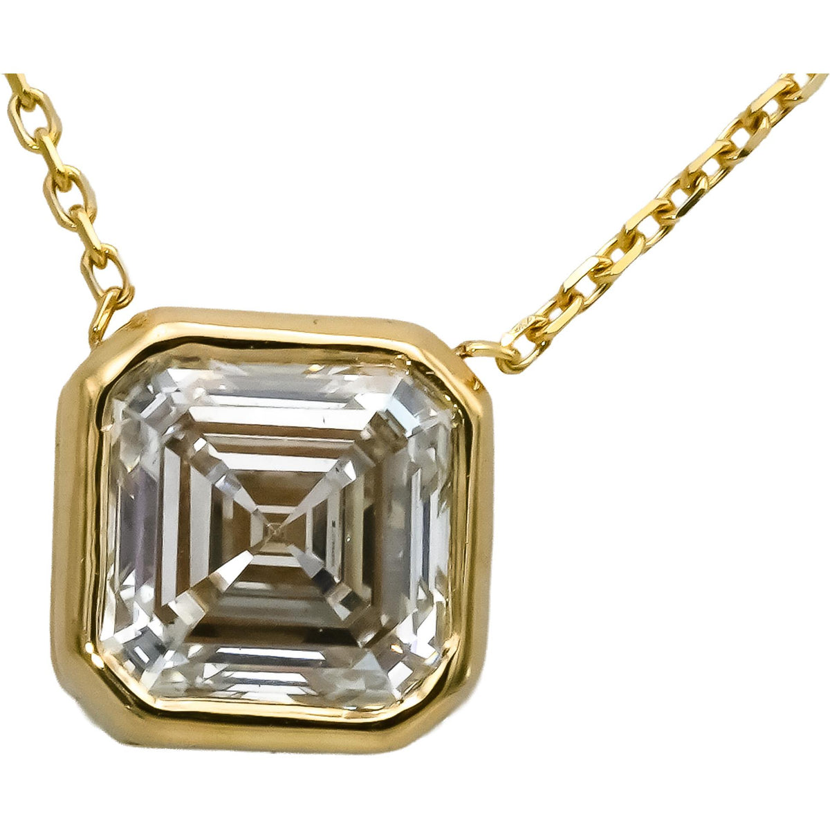 IGI 14k Yellow Gold VVS2/G Asscher Cut Lab-Grown Diamond Pendant Necklace 3.91CT