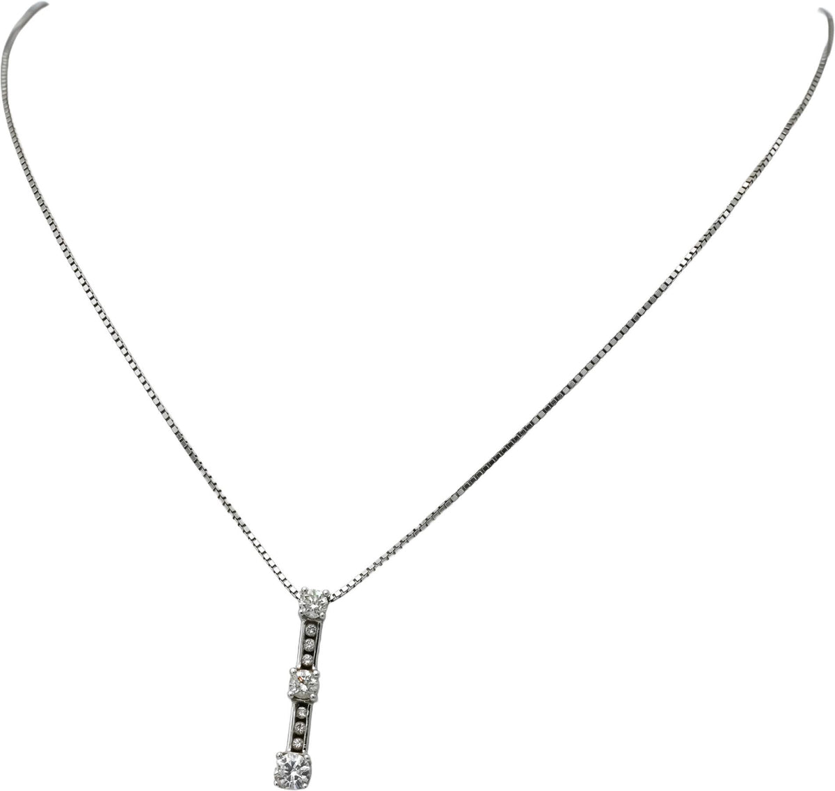 14k White Gold Round Diamond Past Present Future Pendant Necklace 1.0CT
