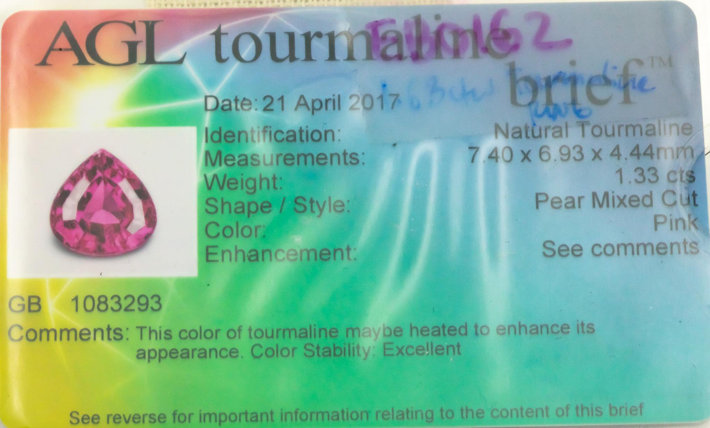 AGL Cert Platinum Jewelry 1.45CT Diamond and Pink Tourmaline Ring Size 5