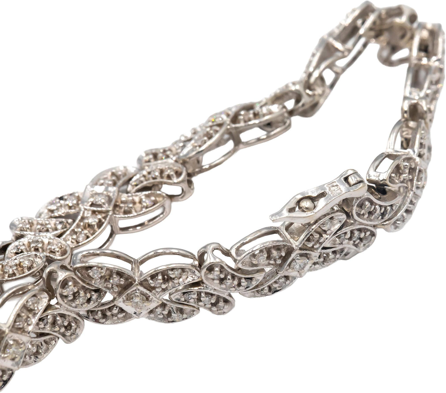 14k White Gold Round Diamond Fancy Link Bracelet 1.20CTW