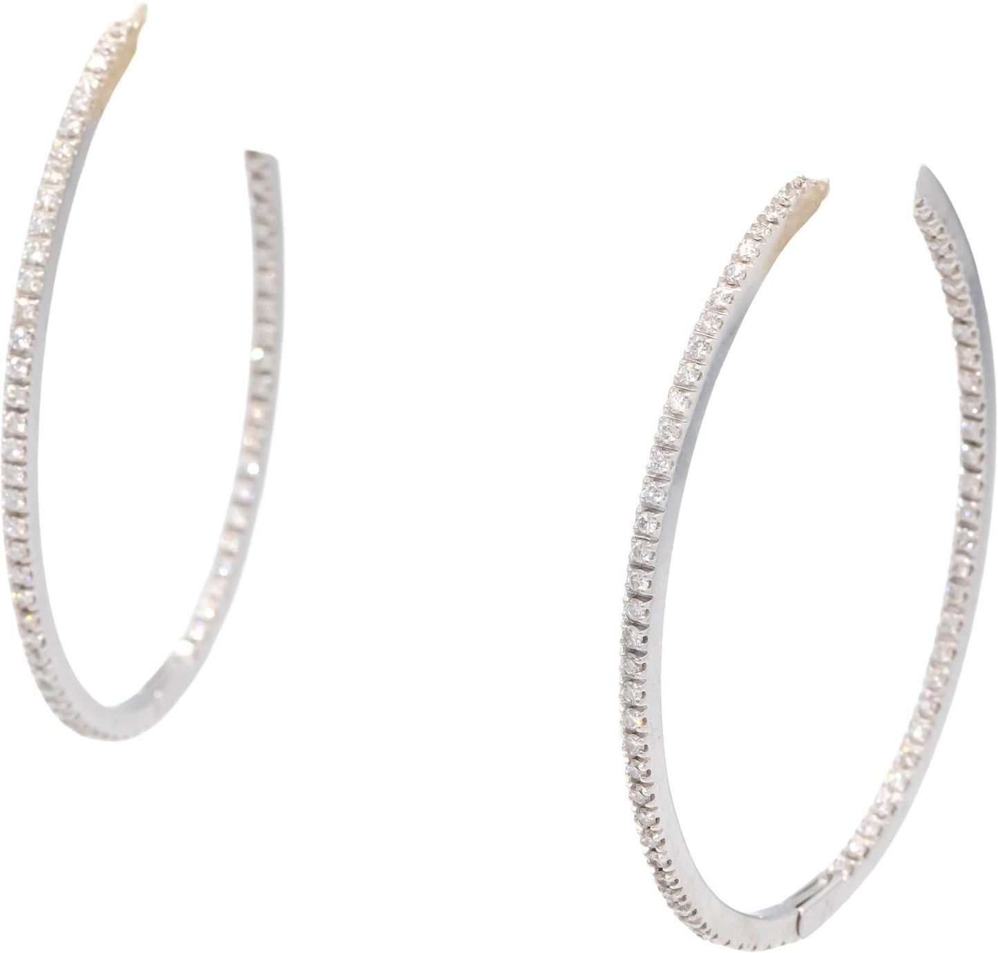 18k White Gold VS Round Diamond Large Oval Hoop Earrings 2.0CT
