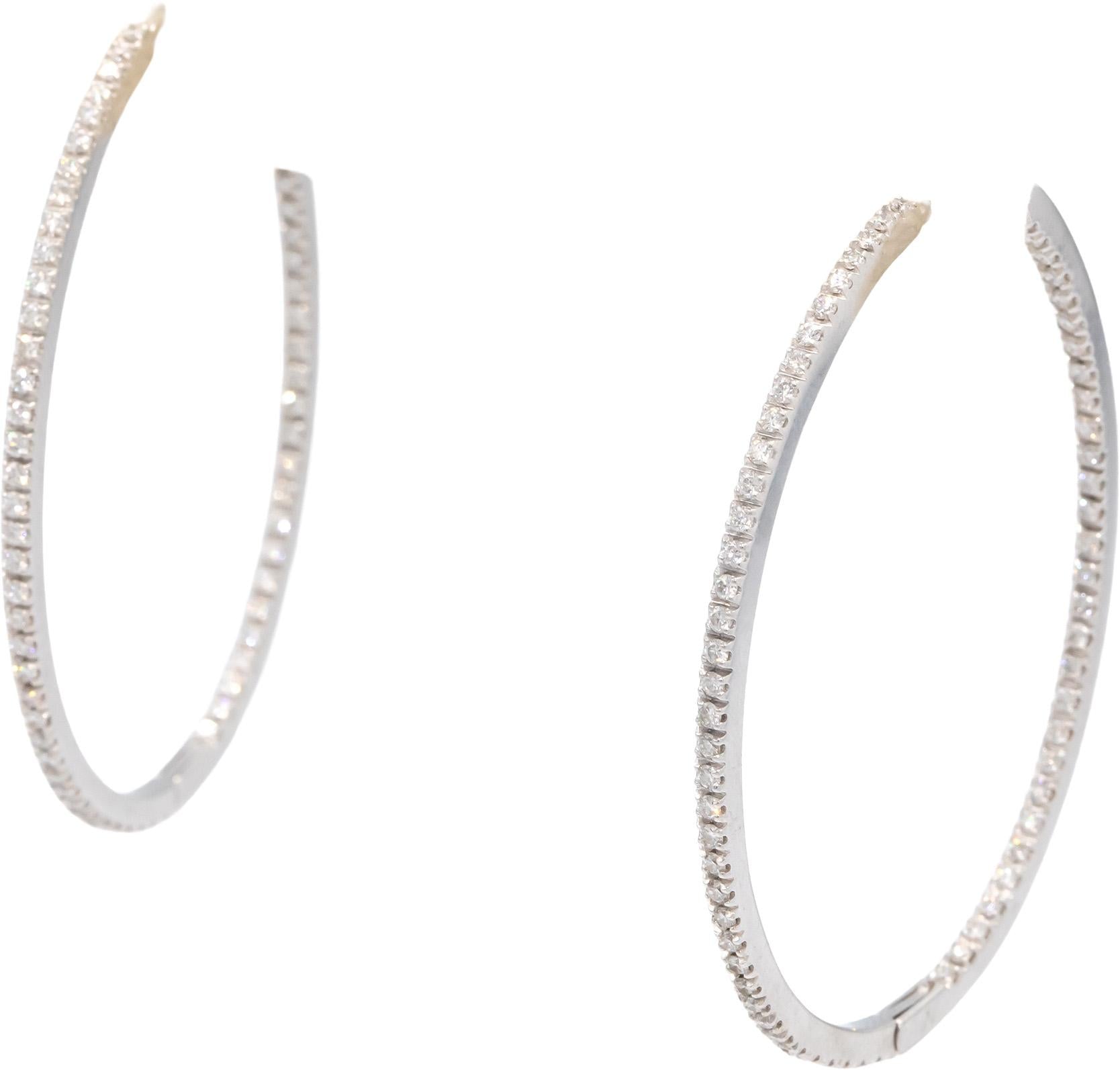 18k White Gold VS Round Diamond Large Oval Hoop Earrings 2.0CT