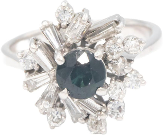 14k White Gold 1.50CT Diamond and Sapphire Flower Ring Size 7