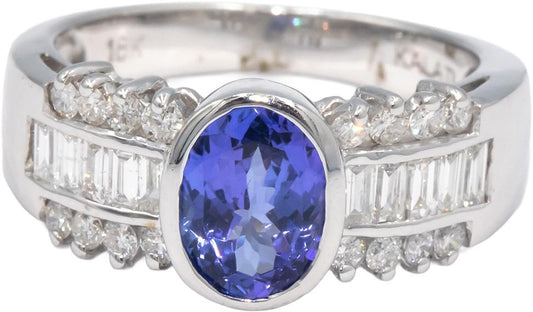 KALATI 18k White Gold 1.50CT Diamond and Tanzanite Ring Size 6.75