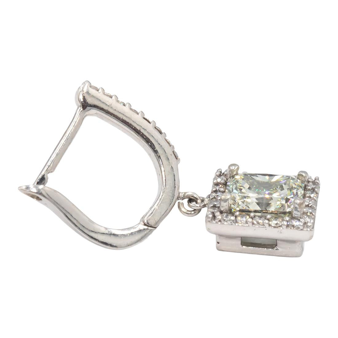 14k Gold Diamond Drop Dangle Earrings 3.28CT w/ 2 x 1.50CT Radiant Cut Centers