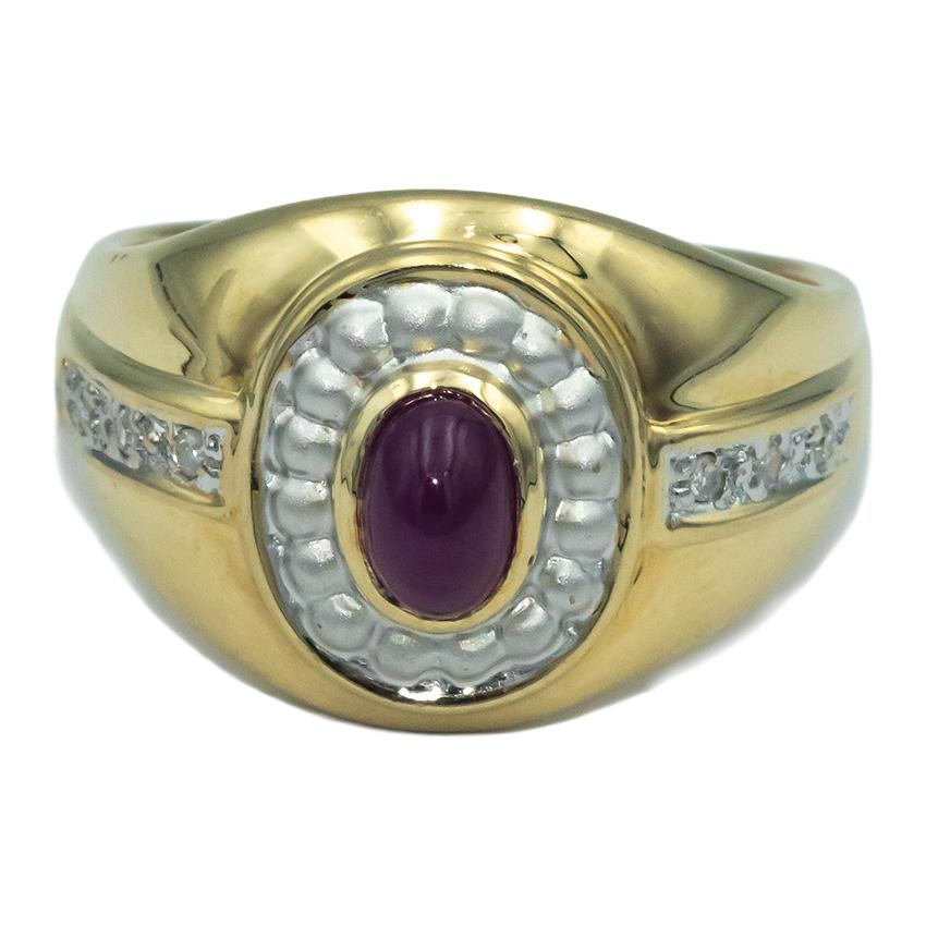 14k Yellow Gold 0.30CT Diamond and Cabochon Ruby Ring Size 6.75