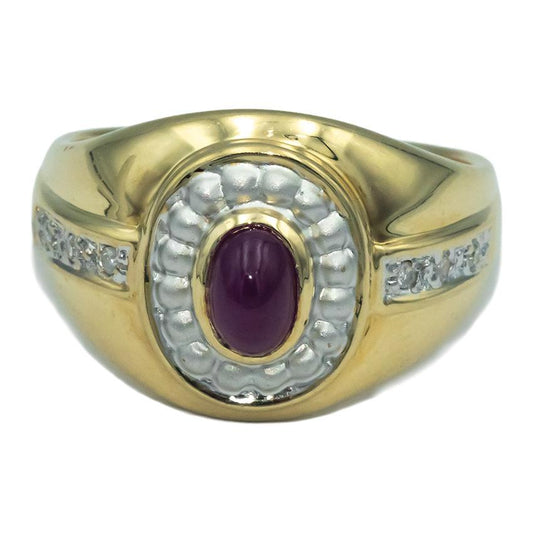 14k Yellow Gold 0.30CT Diamond and Cabochon Ruby Ring Size 6.75