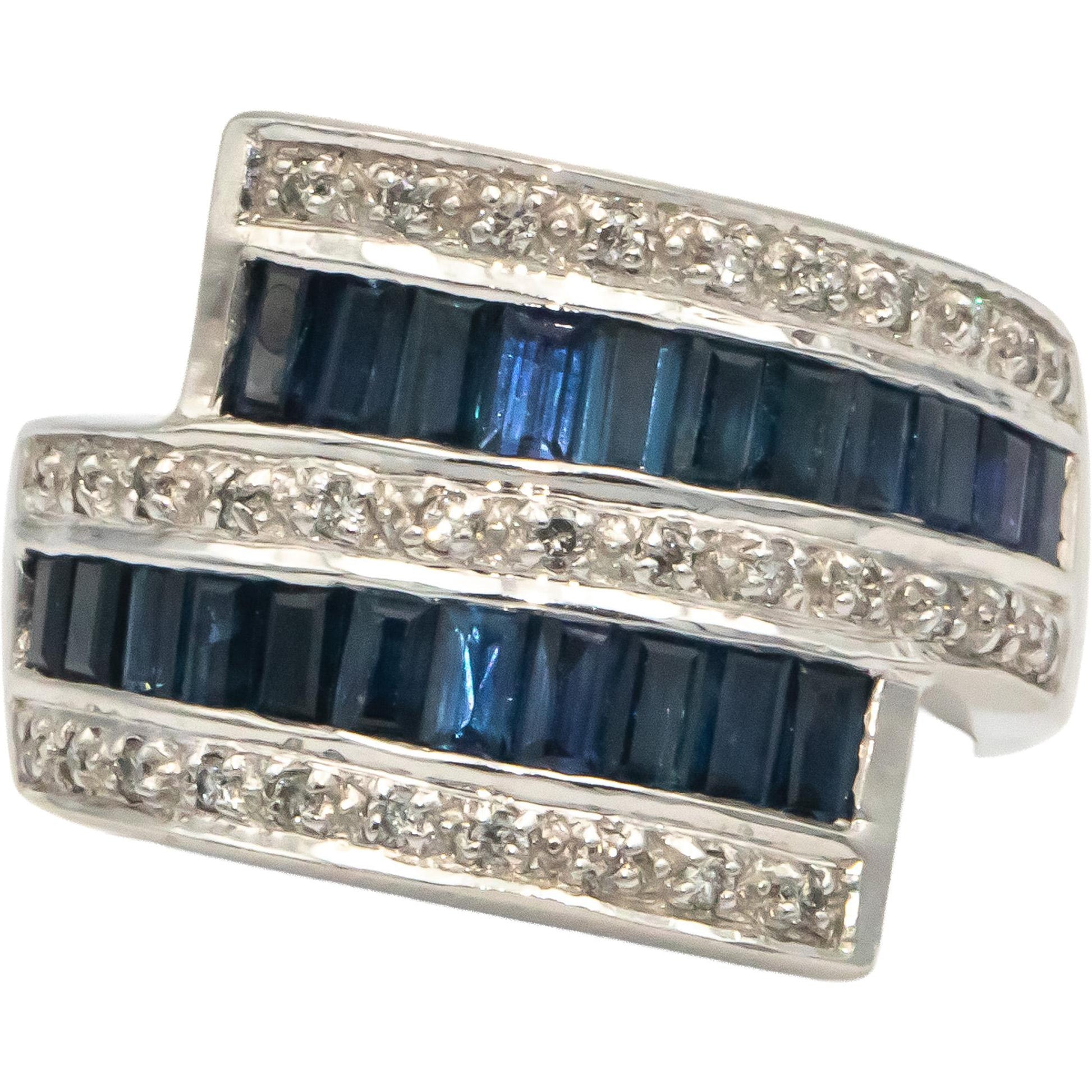 KALATI Designer 14k White Gold 2.30CT Diamond and Sapphire Ring Size 7