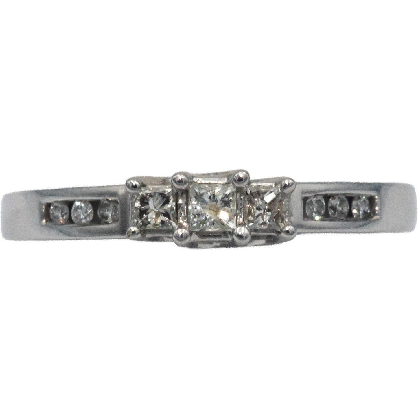 14k White Gold 0.25CT Princess and Round Cut Diamond Engagement Ring Size 7