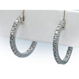 10k White Gold Diamond Inside Out Hoop Huggie Earrings 1.50CT