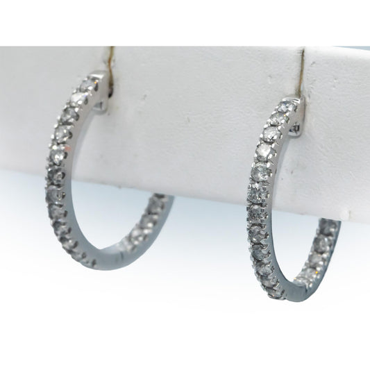 10k White Gold 1.50CT Diamond Inside Out Hoop Huggie Earrings