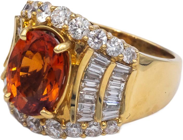 18k Yellow Gold VS Diamond and Spessartine Garnet Cocktail Ring 5.0CT Size 7