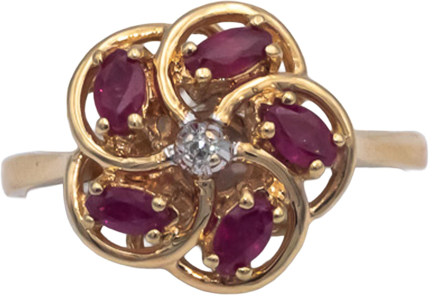 14k Yellow Gold Diamond and Ruby Floral Ring 0.51CT Size 6.25