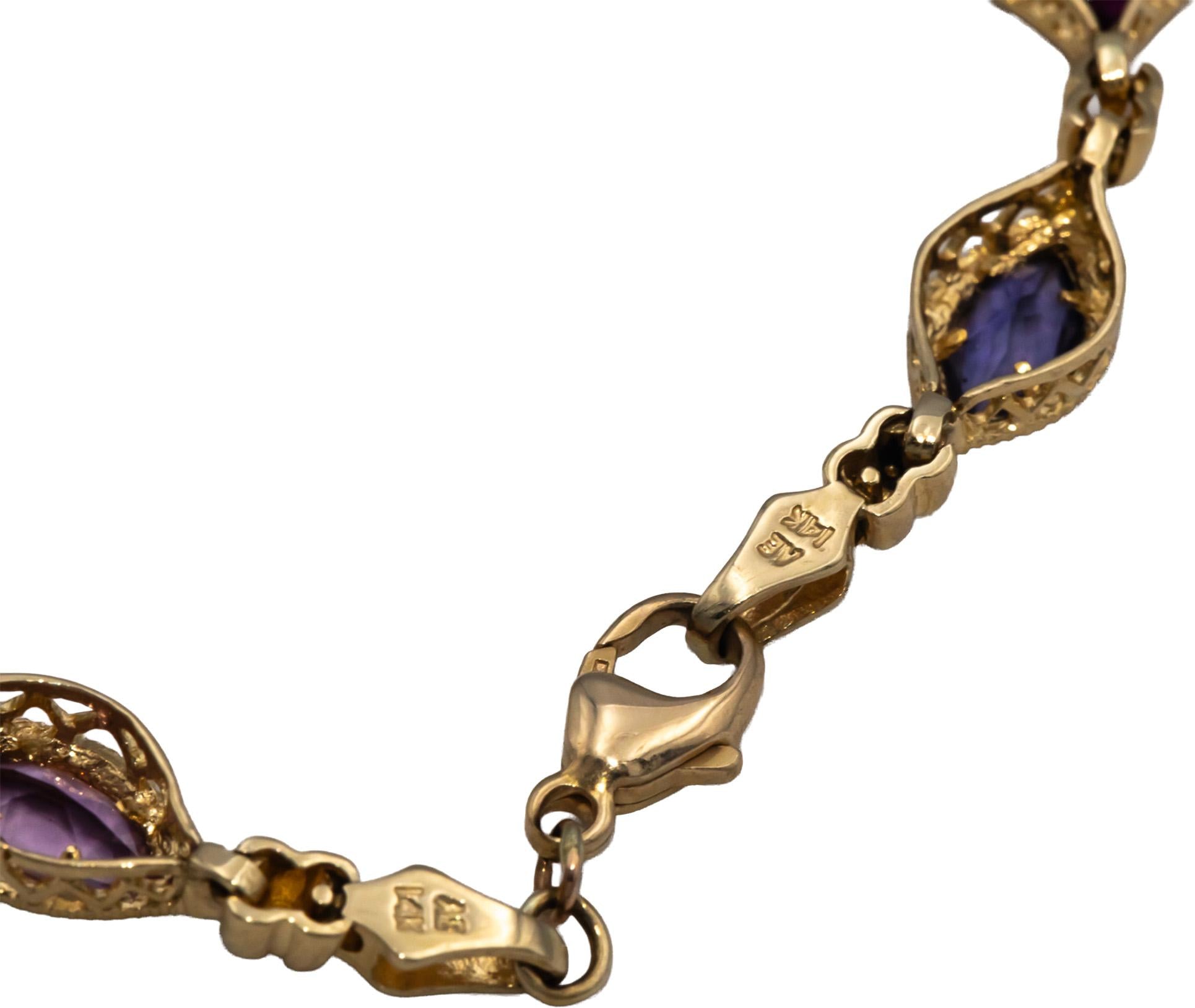 14k Yellow Gold 5.0CT Assorted Rainbow Gemstone Fancy Link Bracelet